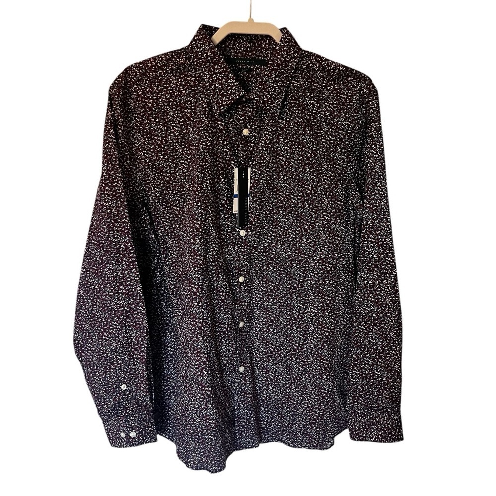 NWT Perry Ellis Red White Blue Micro Print Long Sleeve Dress Shirt New XL Slim F